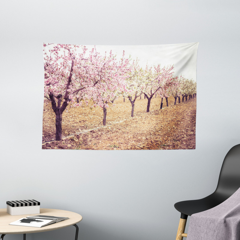 Pastel Idyllic Motif Wide Tapestry