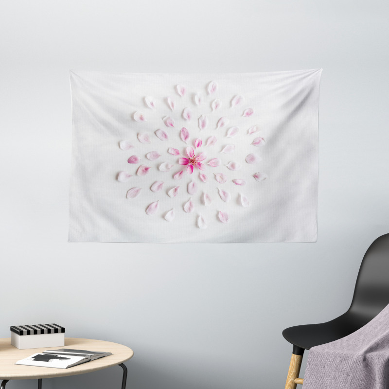 Sakura with Petals Wide Tapestry