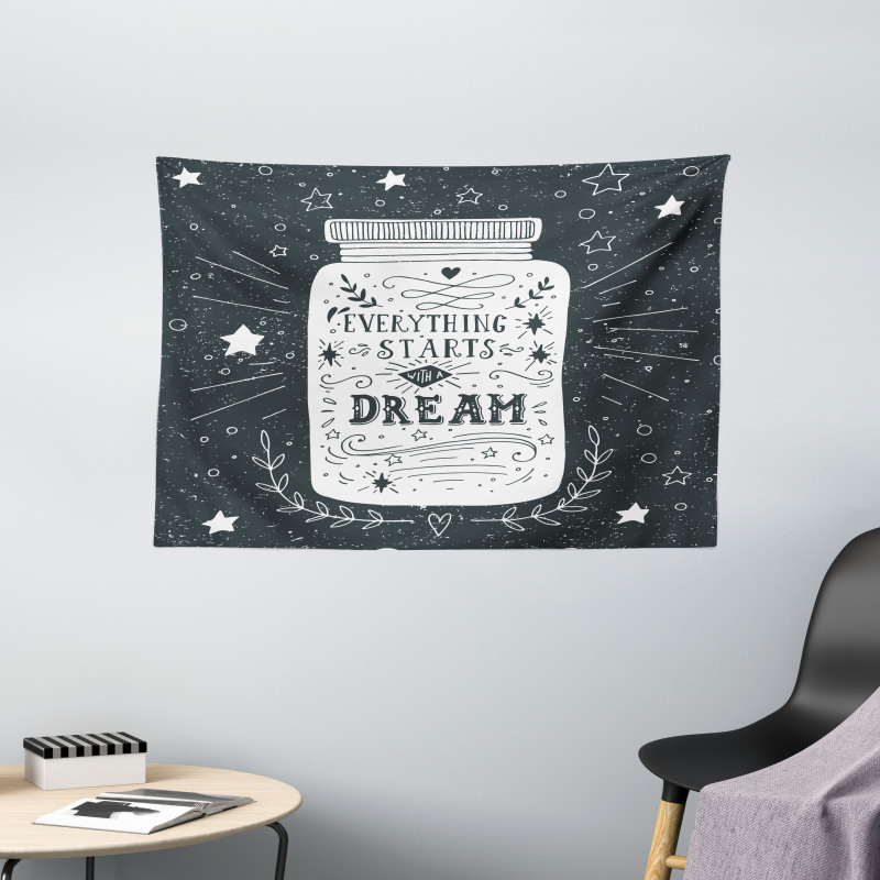 Grunge Style Stars Foliage Wide Tapestry