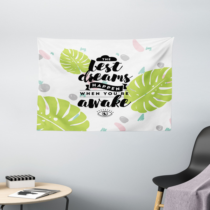 Phrase with Monstera Leaves Wide Tapestry