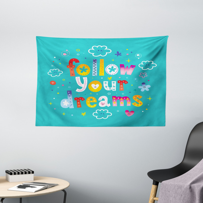 Childish Style Funny Clouds Wide Tapestry