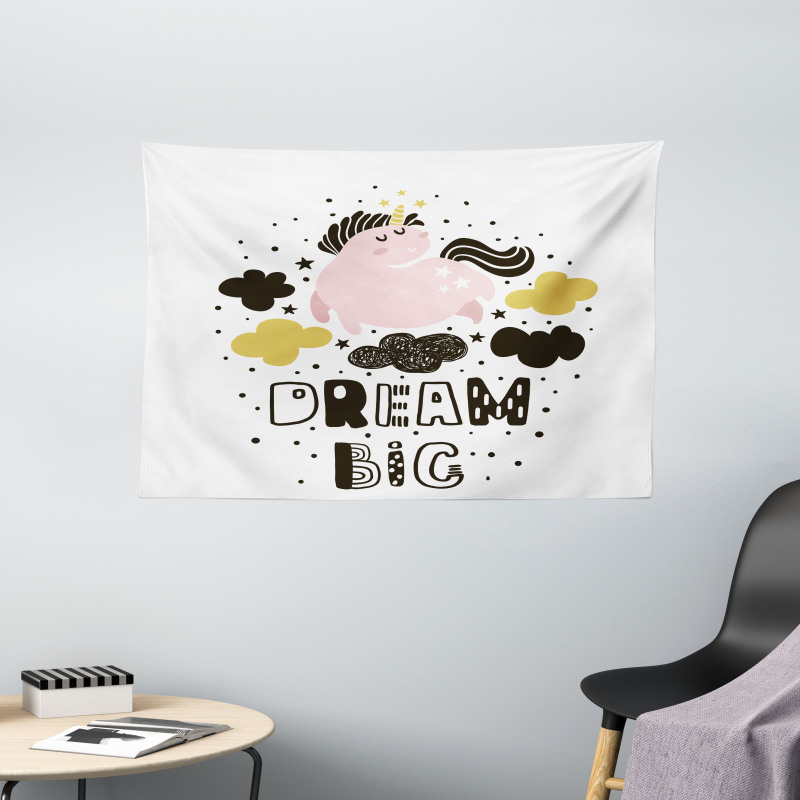 Unicorn in the Sky with Stars Wide Tapestry