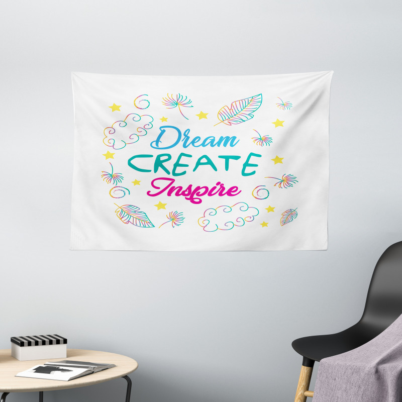 Dream Create Inspire Leaves Wide Tapestry