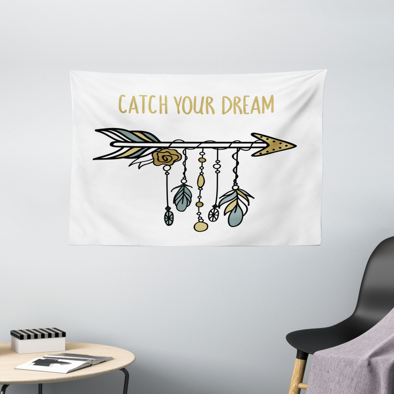 Tribal Arrow with Feathers Wide Tapestry