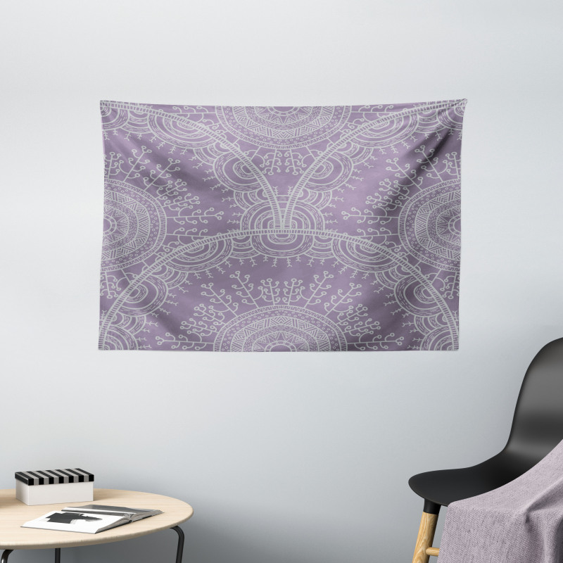 Oriental Themed Round Motif Wide Tapestry