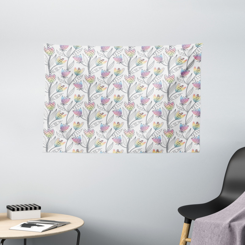 Vibrant Floral Motif Wide Tapestry