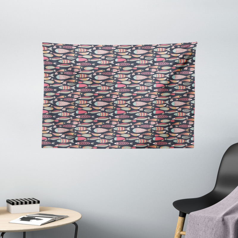 Marine Ornate Fish Doodle Wide Tapestry