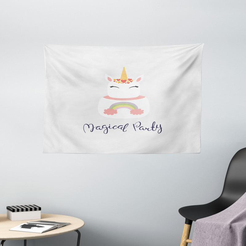 Unicorn Cake Cursive Words Wide Tapestry