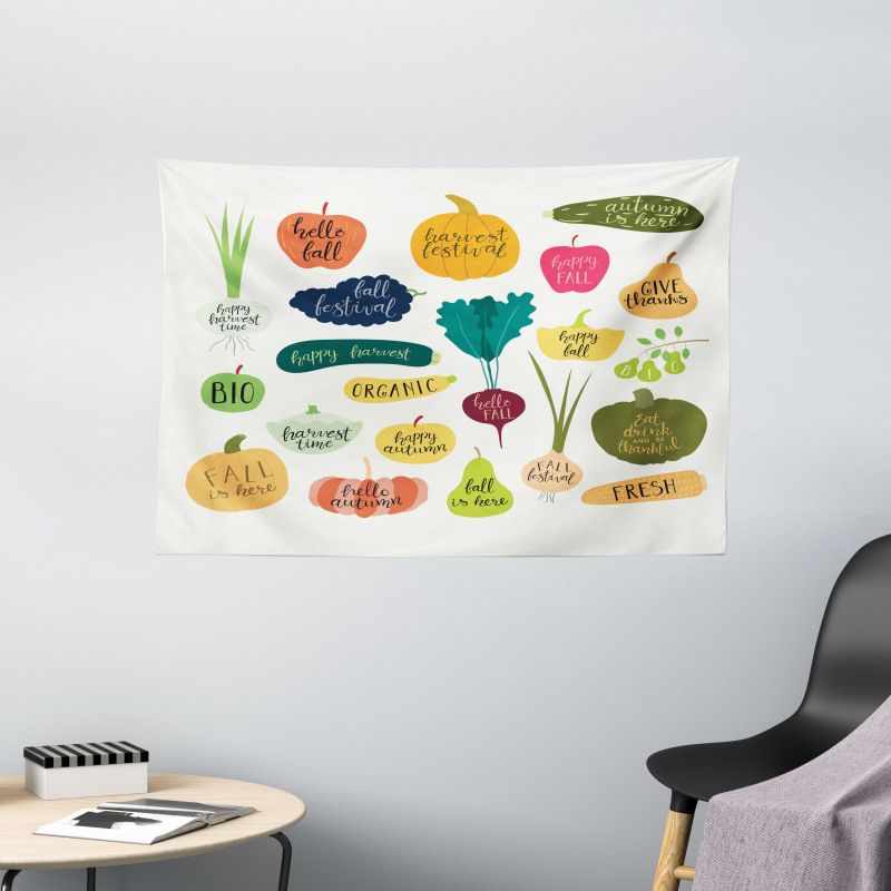 Plant Fruit Vegetable Slogan Wide Tapestry