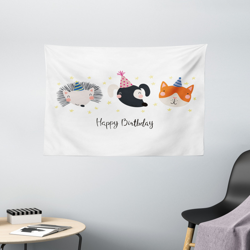 Hedgehog Cat Cursive Wide Tapestry