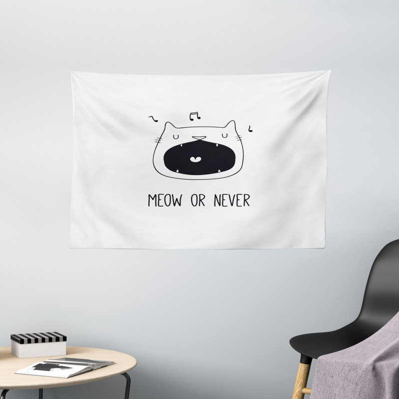 Meow or Never Word Fangs Wide Tapestry