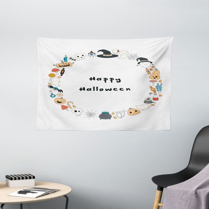 Happy Halloween Sketch Wide Tapestry