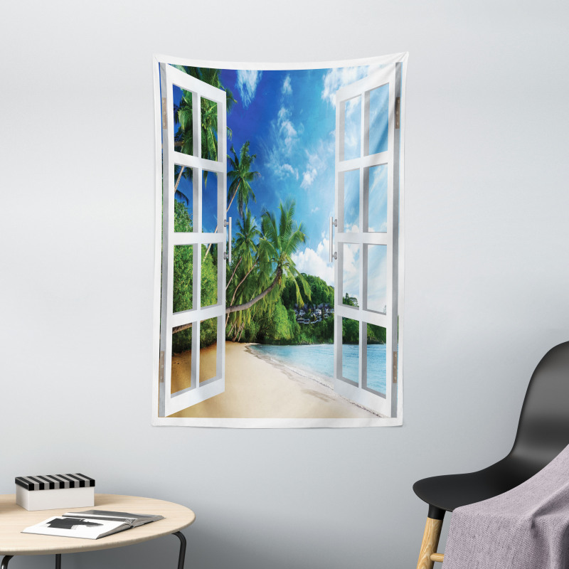 Lush Green Window View Tapestry