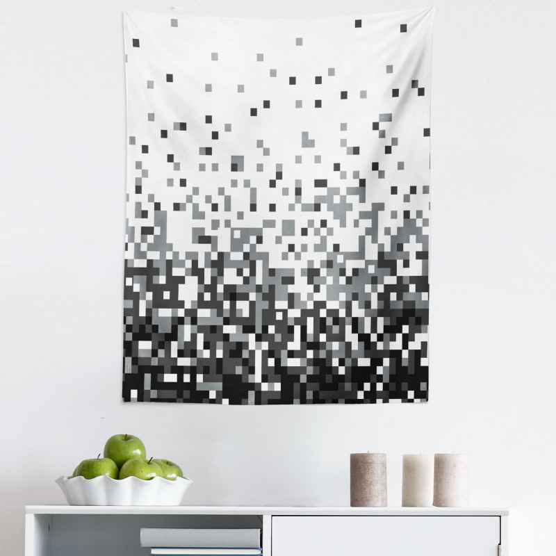 Geometrik Mikrofiber Duvar Halısı Gri Siyah Mozaik Desenli
