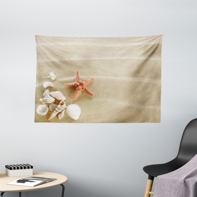 Exotic Seashells with Sand Wide Tapestry