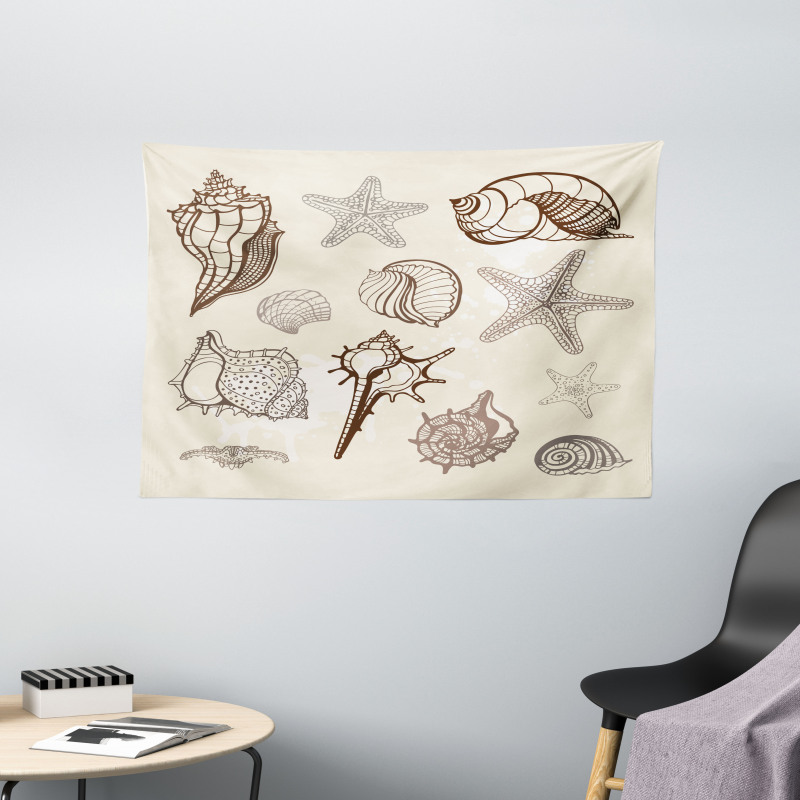 Grunge Outline Nautical Art Wide Tapestry