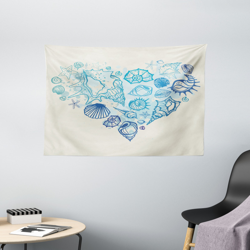 Coastal Design Grunge Heart Wide Tapestry