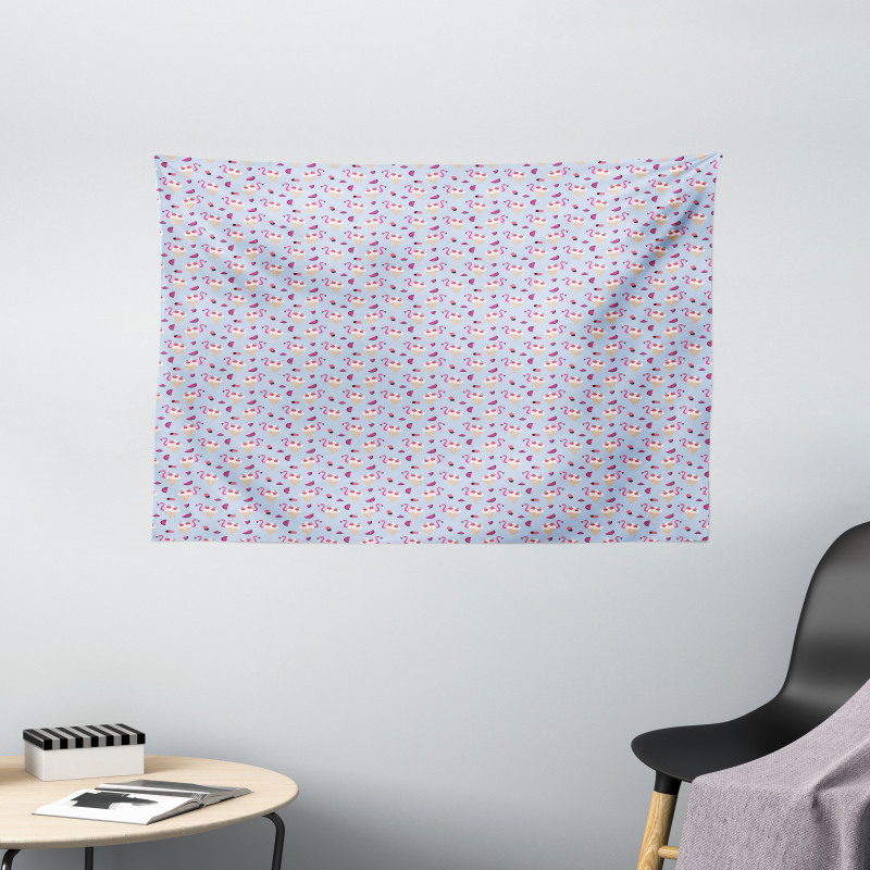 Cherry Flamingo Ice Cream Wide Tapestry