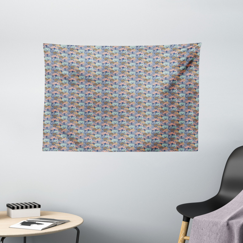 Retro Leaves and Plants Art Wide Tapestry