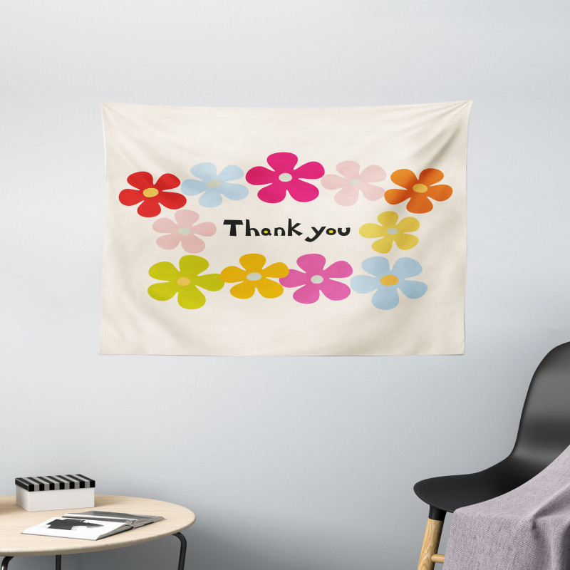 Simple Colorful Flowers Wide Tapestry
