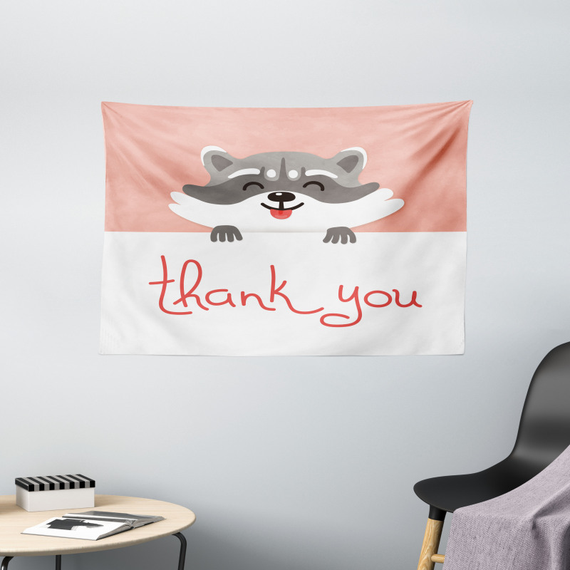 Cheerful Cartoon Raccoon Wide Tapestry