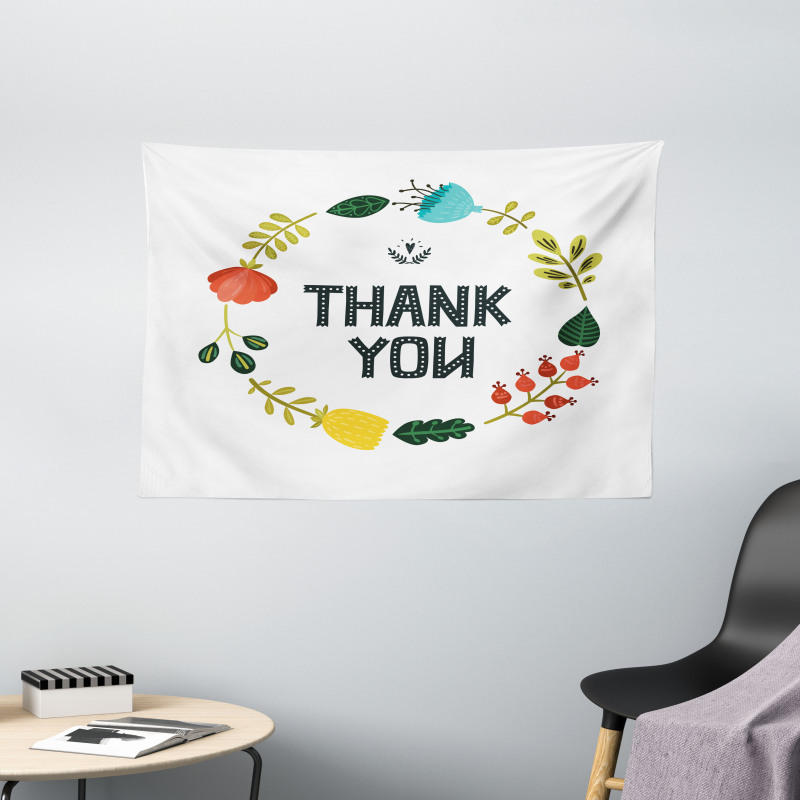 Typography Floral Wreath Wide Tapestry