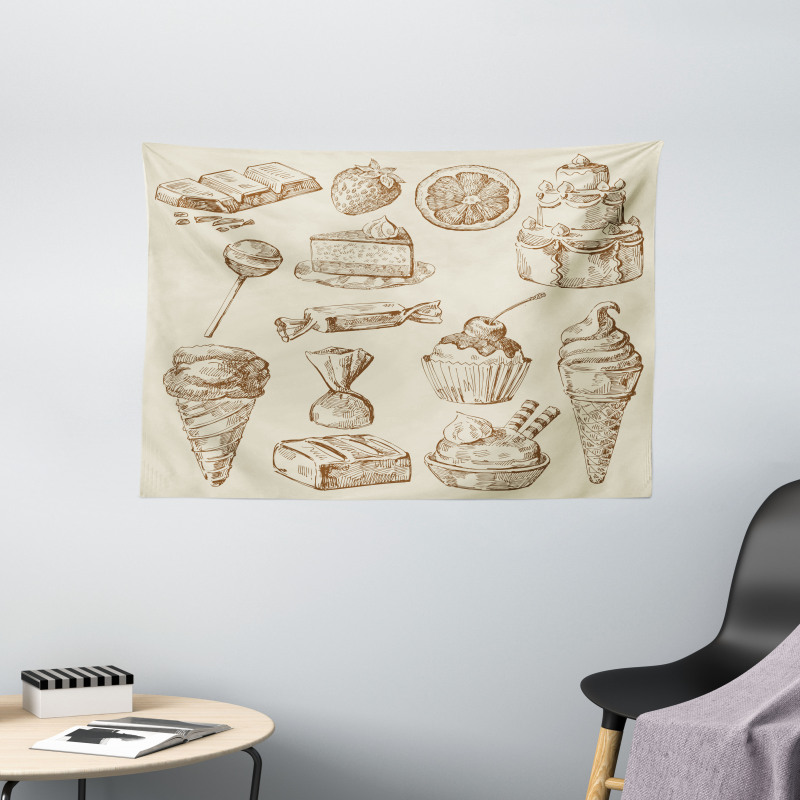 Pieces of Cake Creamy Doodle Wide Tapestry