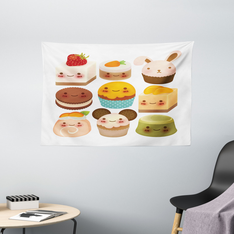 Baked Goods with Smileys Wide Tapestry