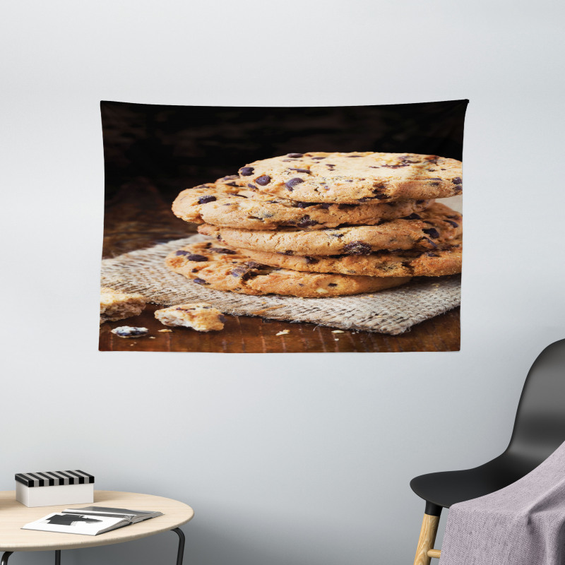 Stacks of Bites on a Table Wide Tapestry