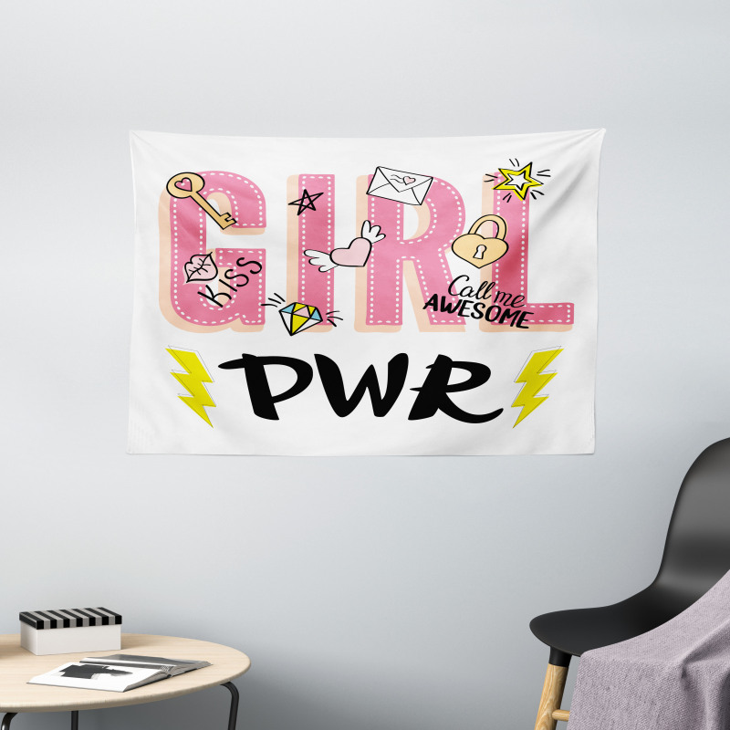 Girl Power with Hearts Wide Tapestry