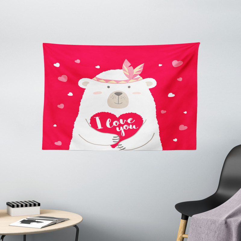 Bear Holding a Heart Wide Tapestry