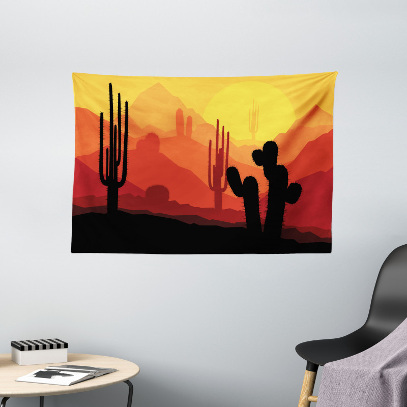 Cactus Silhouettes at Dusk Wide Tapestry