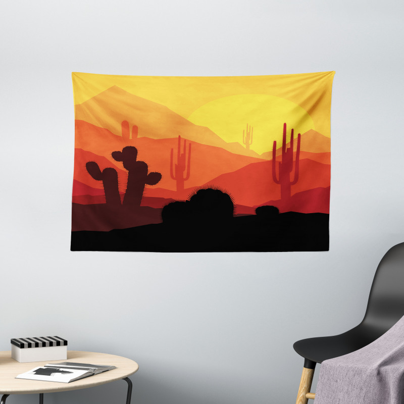 Western Cactus Silhouettes Wide Tapestry