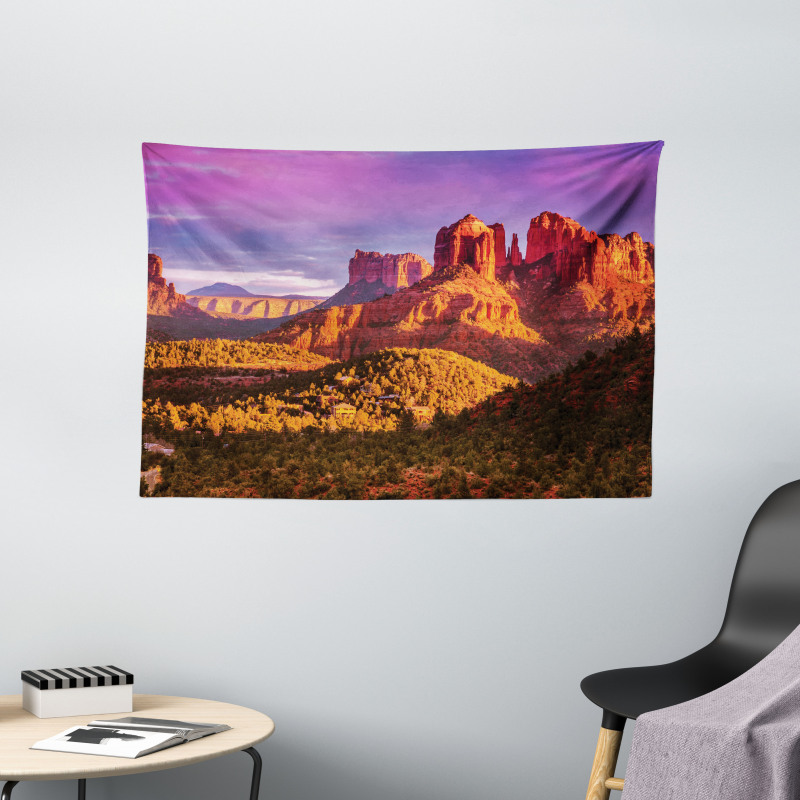 Cliffs Rocks and Violet Sky Wide Tapestry