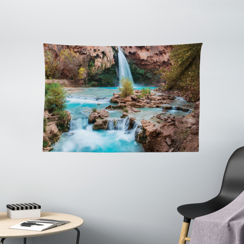 Natural Spring Falls Stream Wide Tapestry