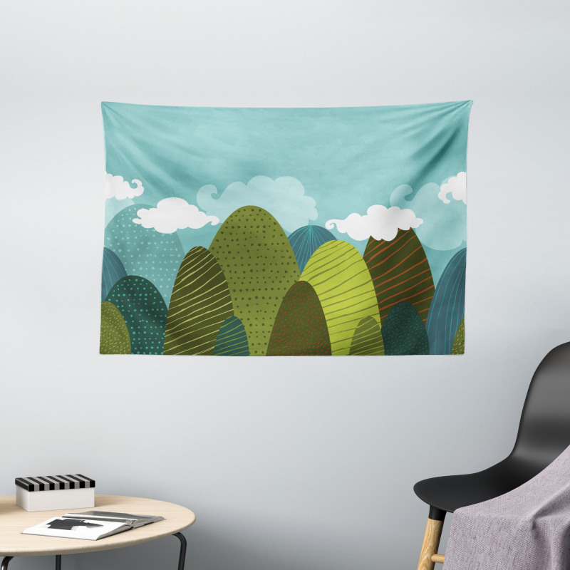 Doodle Trees and Clouds Wide Tapestry