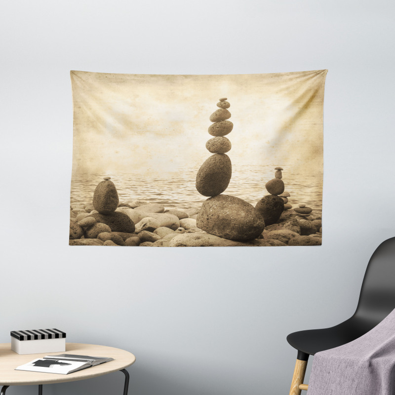 Rocks Calm Sepia Art Wide Tapestry