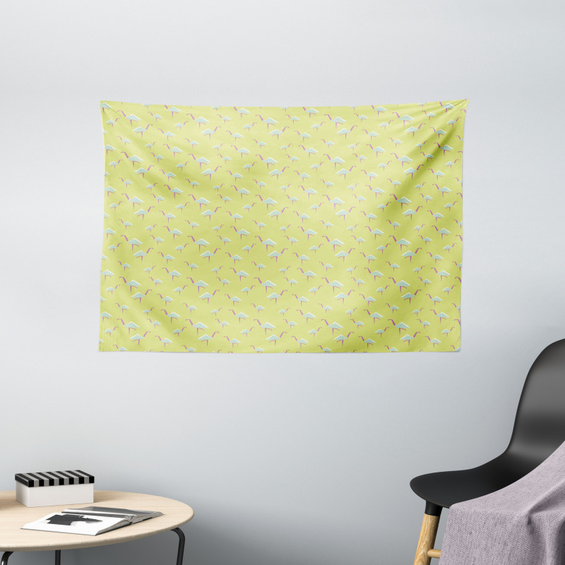 Origami Style Exotic Birds Wide Tapestry
