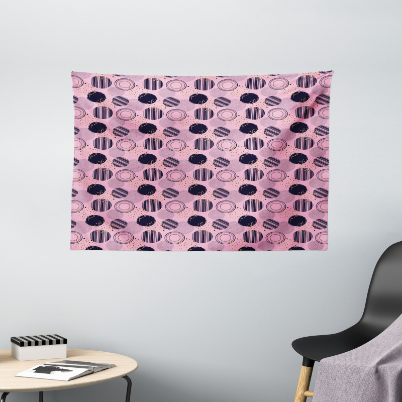 Geometric Circles and Dots Wide Tapestry