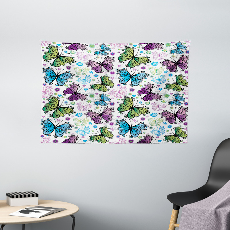 Wings Hearts and Dots Wide Tapestry