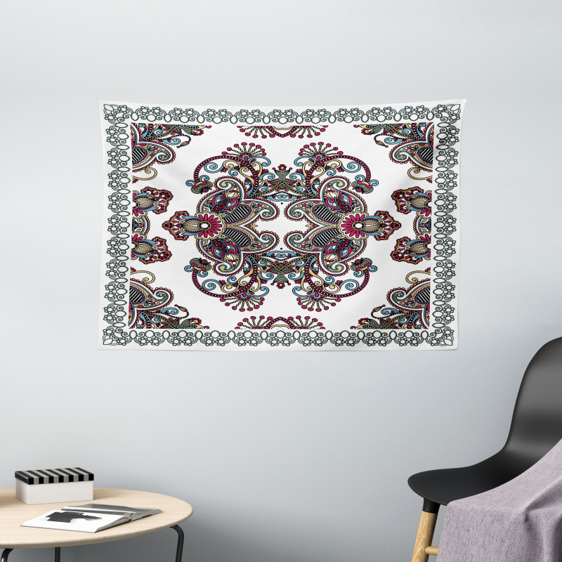 Curlicues Floral Design Wide Tapestry