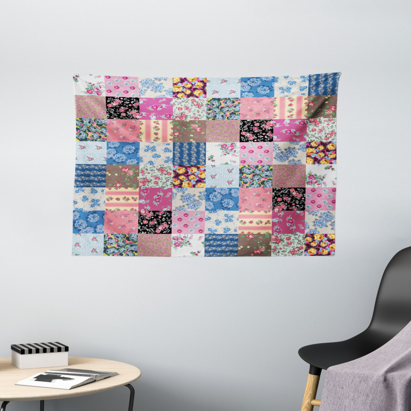 Checkered Squares Wide Tapestry