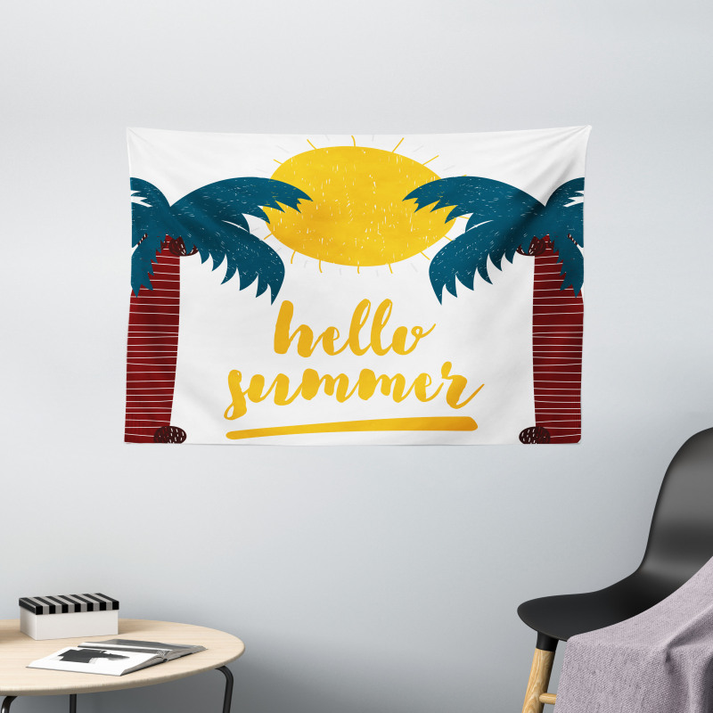 Calligraphy Hello Summer Wide Tapestry