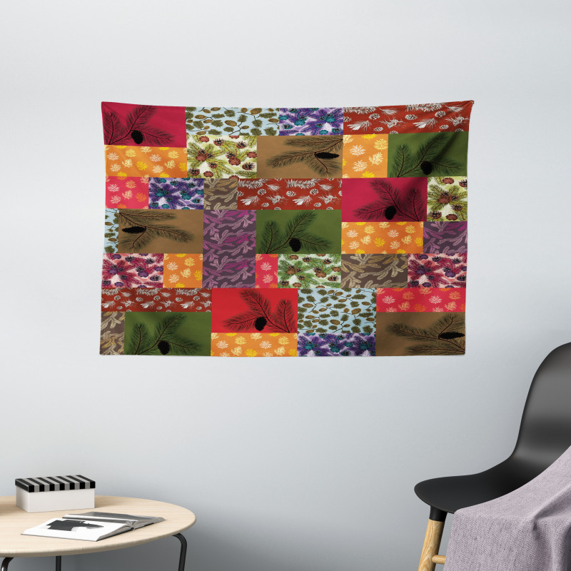 Colorful Pine Squares Art Wide Tapestry