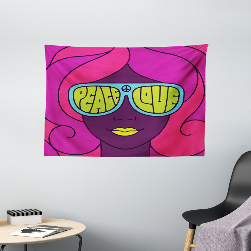 Peace and Love Groovy Girl Wide Tapestry