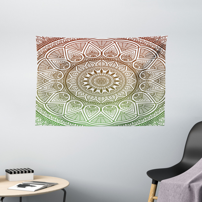 Ethnic Leafy Round Ornate Wide Tapestry