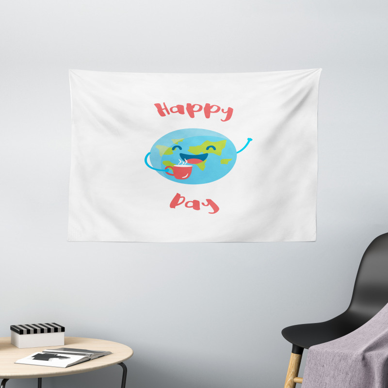 Earth with a Coffee Cup Wide Tapestry