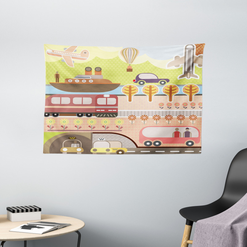 Train Ship Airplane Bus Wide Tapestry