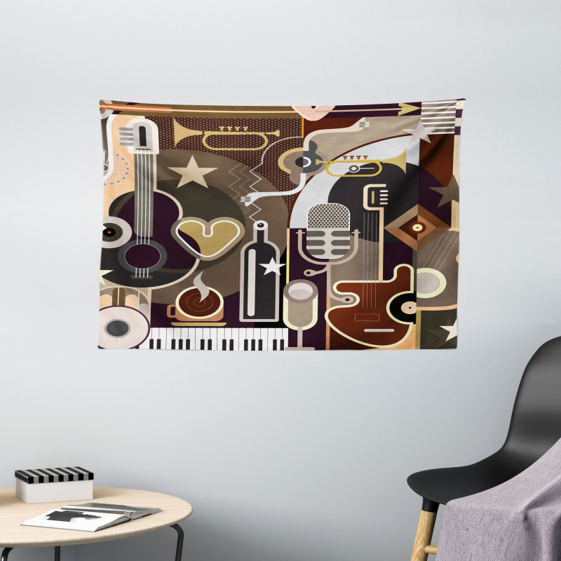 Musical Instruments Abstract Wide Tapestry