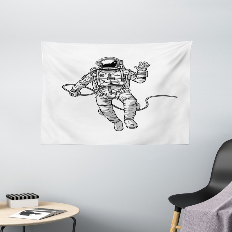 Cosmonaut Waving Hand Wide Tapestry